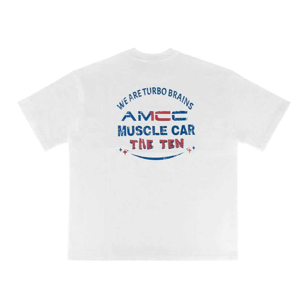 THETEN×AMCC LOGO T-SHIRT - MUCLE CAR “WE ARE TURBO BRAINS” (WHITE)