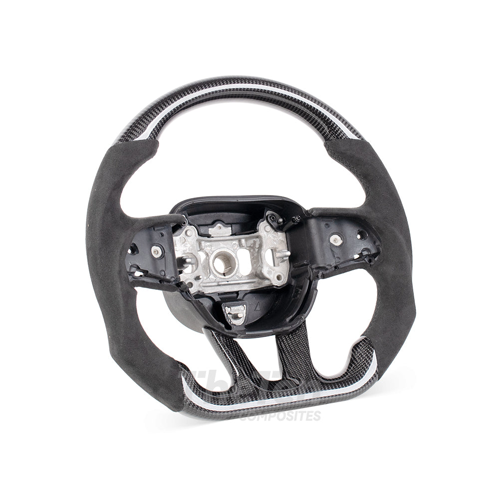 THETEN 2015-2023 DODGE CHALLENGER FLAT BOTTOM GLOSS CARBON FIBER & ALCANTARA STEERING WHEEL