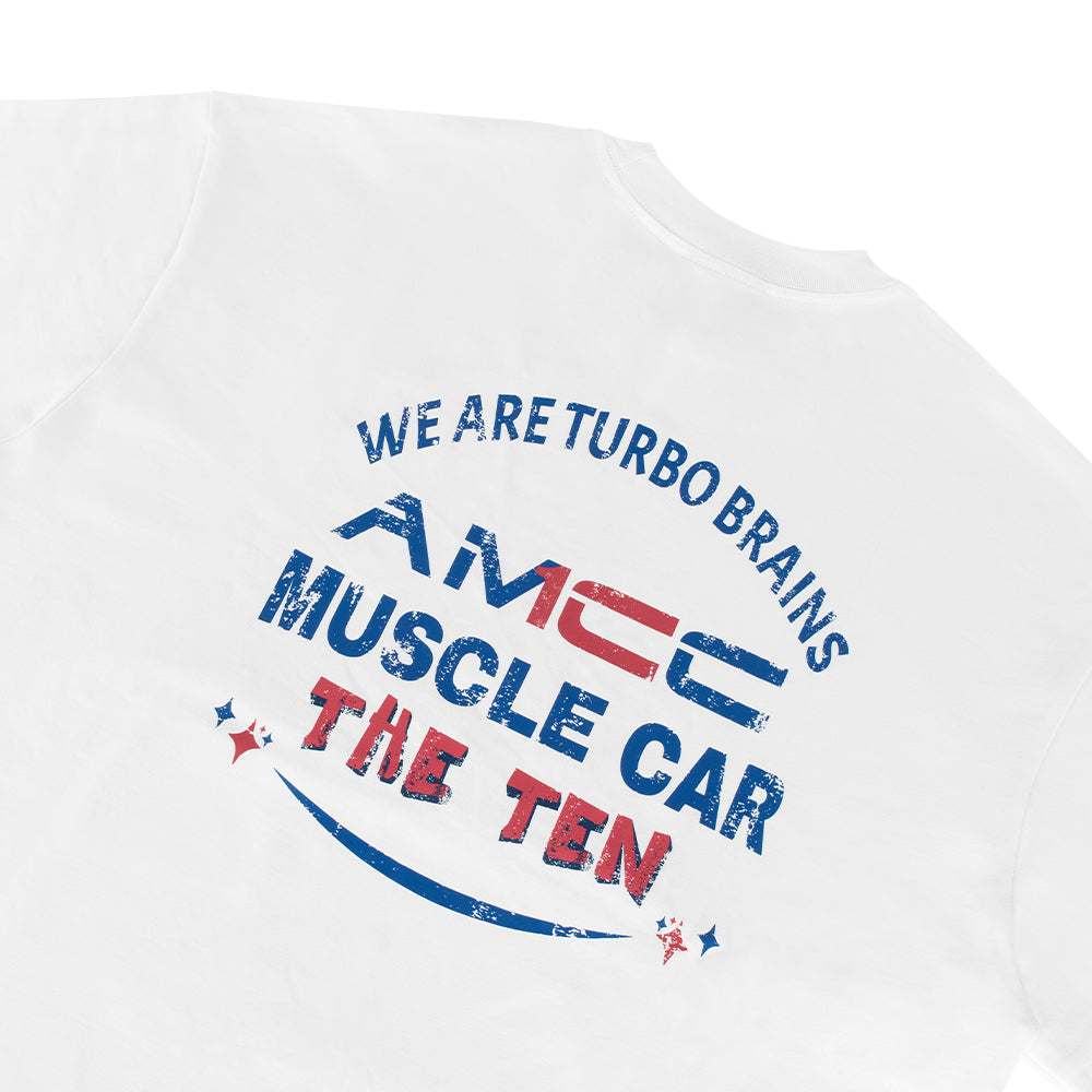 THETEN×AMCC LOGO T-SHIRT - MUCLE CAR “WE ARE TURBO BRAINS” (WHITE)
