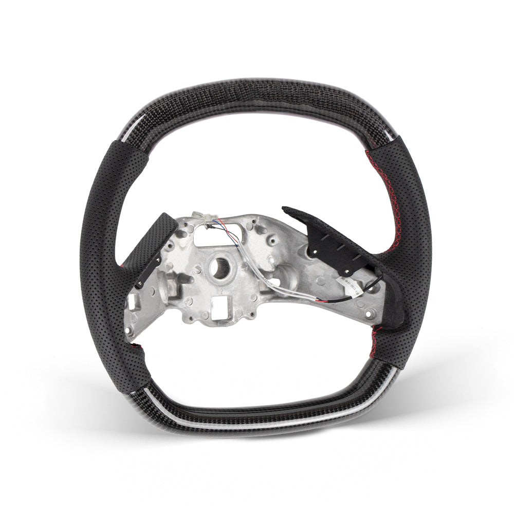THETEN 2020+ corvette C8 FLAT BOTTOM STEERING WHEEL IN GLOSS CARBON & NAPPA PERFORATED LEATHER