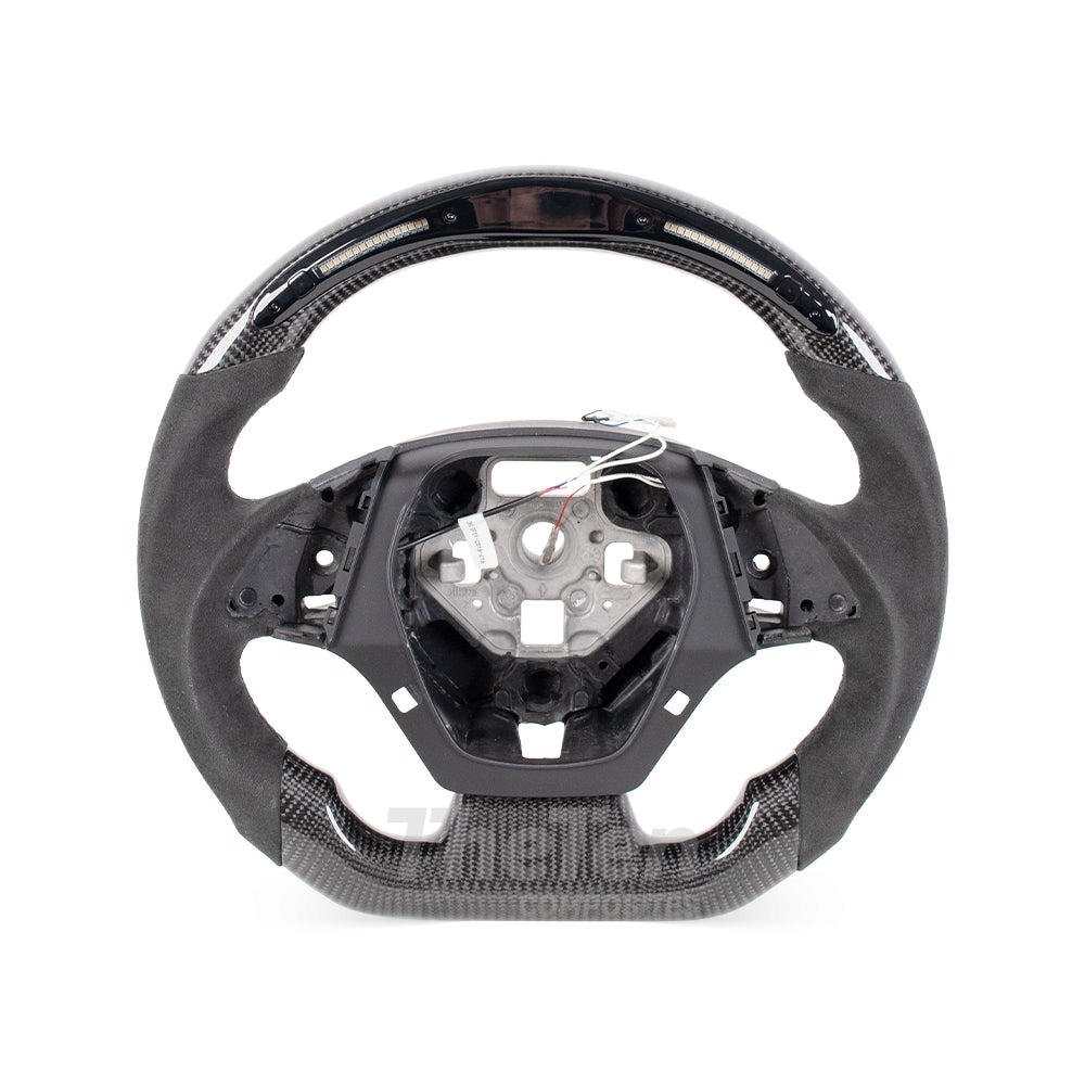 THETEN CHEVROLET 2016 Camaro LED RPM DISPLAY FLAT BOTTOM GLOSS CARBON FIBER STEERING WHEEL WITH ALCANTARA