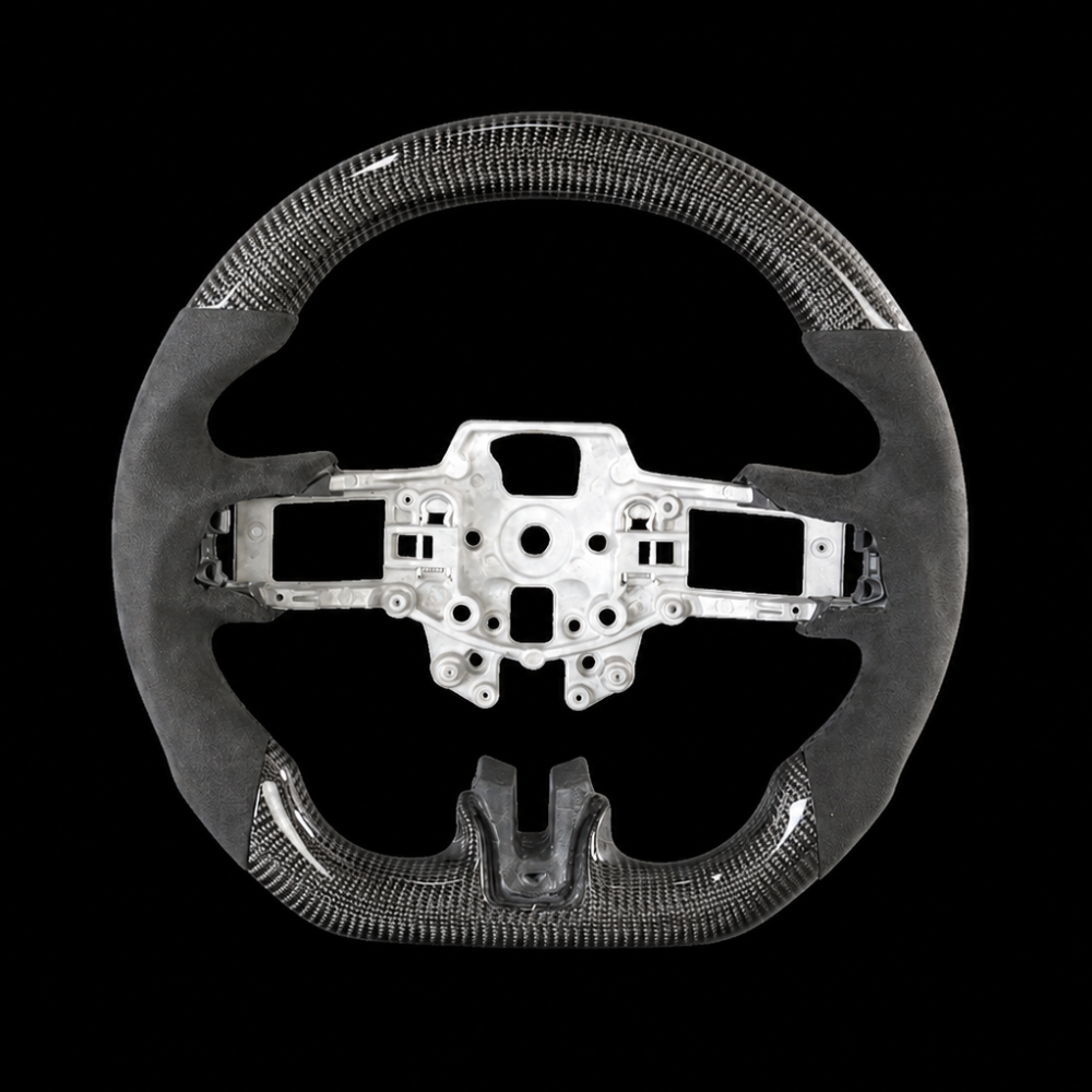 D-CARBON 2015-2017 FORD MUSTANG FLAT BOTTOM GLOSS CARBON & ALCANTARA STEERING WHEEL