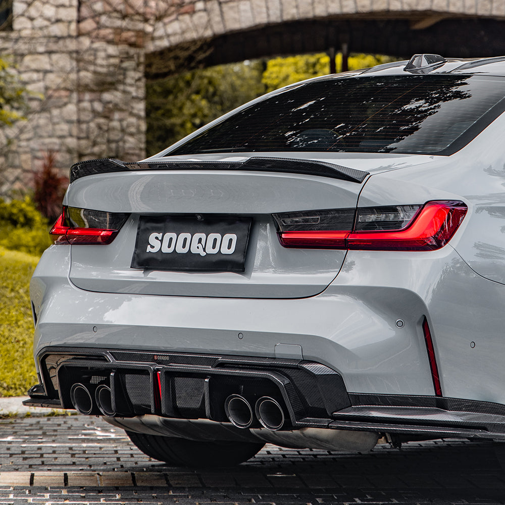 SOOQOO BMW M3 G80 M4 G82 SQ Style Carbon Fiber Diffuser With Brake Light