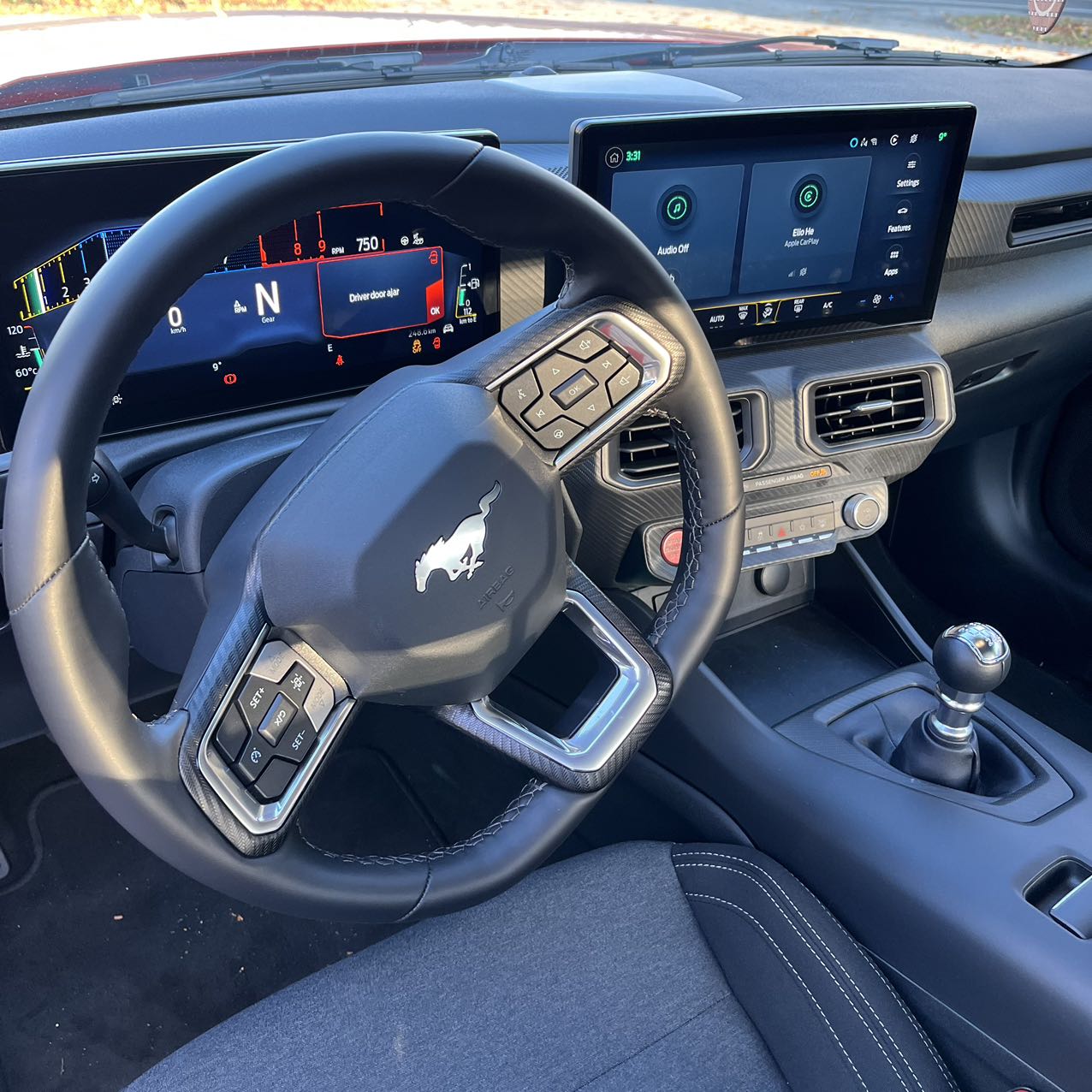 THETEN 2024+ MUSTANG STEERING WHEEL BUTTON FRAME TRIM, BRIGHT FINISH 3K CARBON FIBER, ADHESIVE TYPE