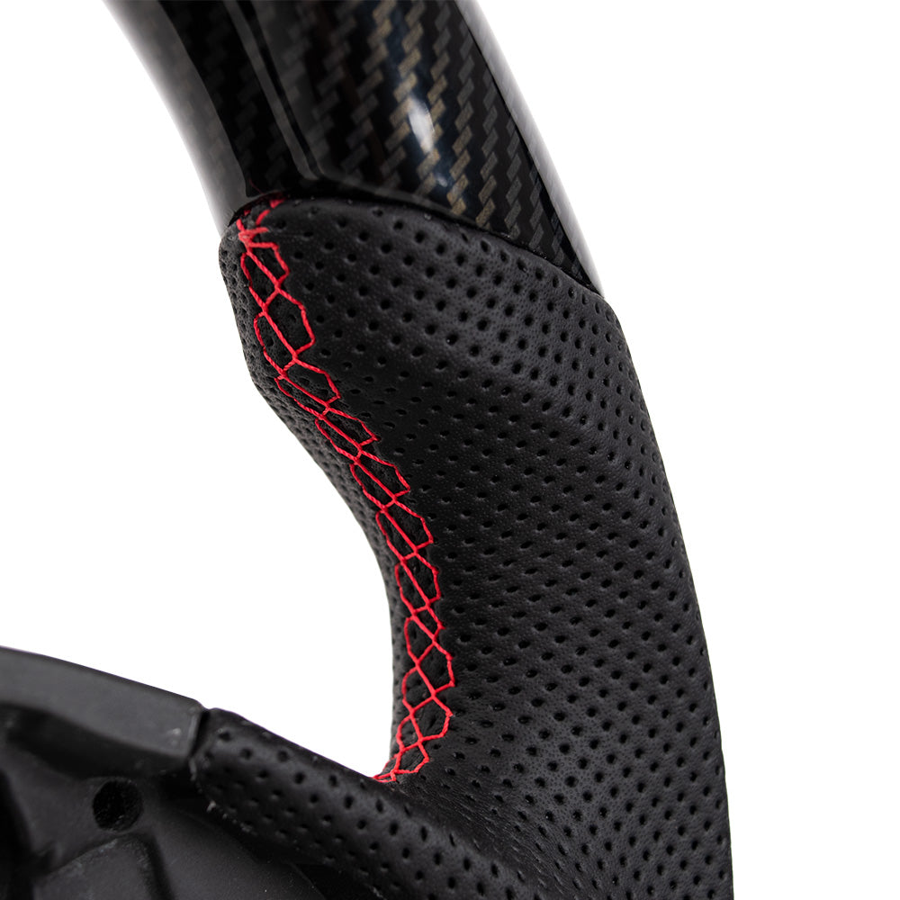 THETEN 2014-2019 CORVETTE C7 FLAT BOTTOM STEERING WHEEL IN GLOSS CARBON & NAPPA PERFORATED LEATHER