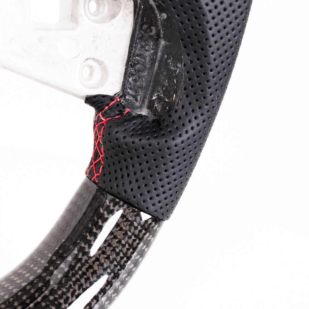 THETEN 2020+ corvette C8 FLAT BOTTOM STEERING WHEEL IN GLOSS CARBON & NAPPA PERFORATED LEATHER