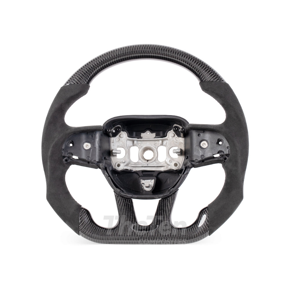 THETEN 2015-2023 DODGE CHALLENGER FLAT BOTTOM GLOSS CARBON FIBER & ALCANTARA STEERING WHEEL