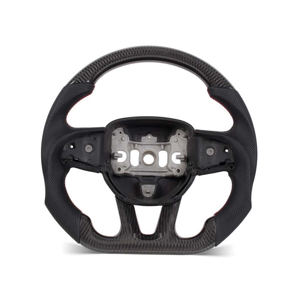 THETEN 2015-2023 DODGE CHALLENGER FLAT BOTTOM STEERING WHEEL IN GLOSS CARBON & NAPPA PERFORATED LEATHER