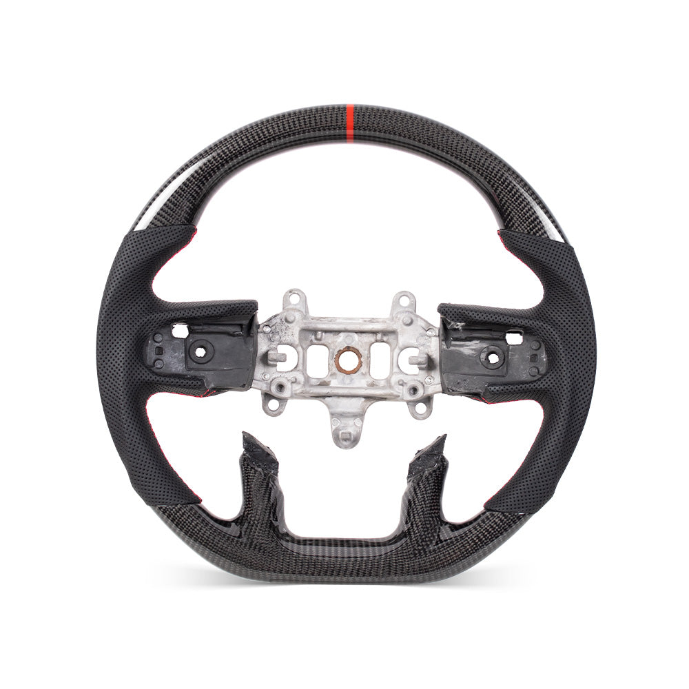 THETEN 2019+ DODGE RAM TRX FLAT BOTTOM STEERING WHEEL IN GLOSS CARBON & NAPPA PERFORATED LEATHER