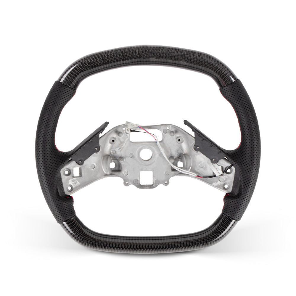 THETEN 2020+ corvette C8 FLAT BOTTOM STEERING WHEEL IN GLOSS CARBON & NAPPA PERFORATED LEATHER