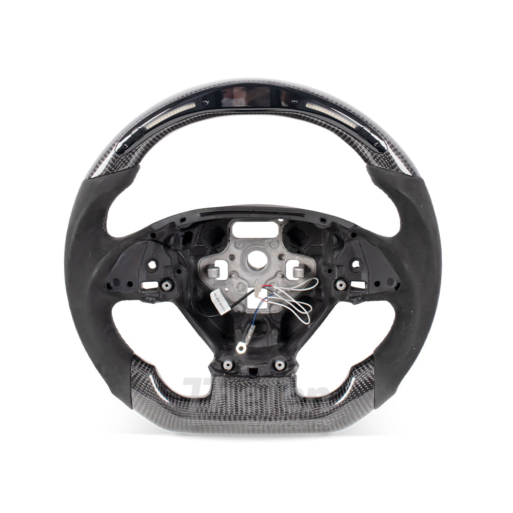 THETEN 2014-2019 CORVETTE C7 RPM LED DISPLAY FLAT-BOTTOM GLOSS CARBON FIBER STEERING WHEEL WITH ALCANTARA