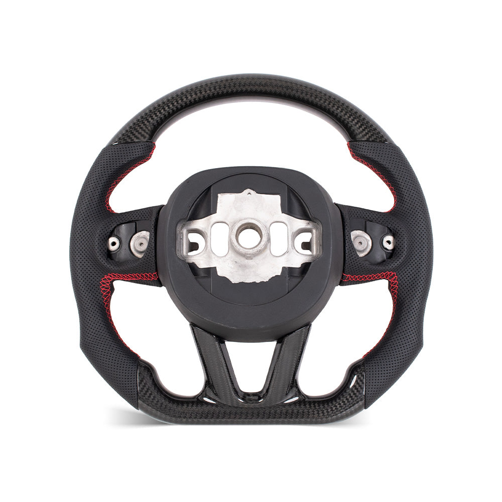 THETEN 2015-2023 DODGE CHALLENGER FLAT BOTTOM STEERING WHEEL IN GLOSS CARBON & NAPPA PERFORATED LEATHER