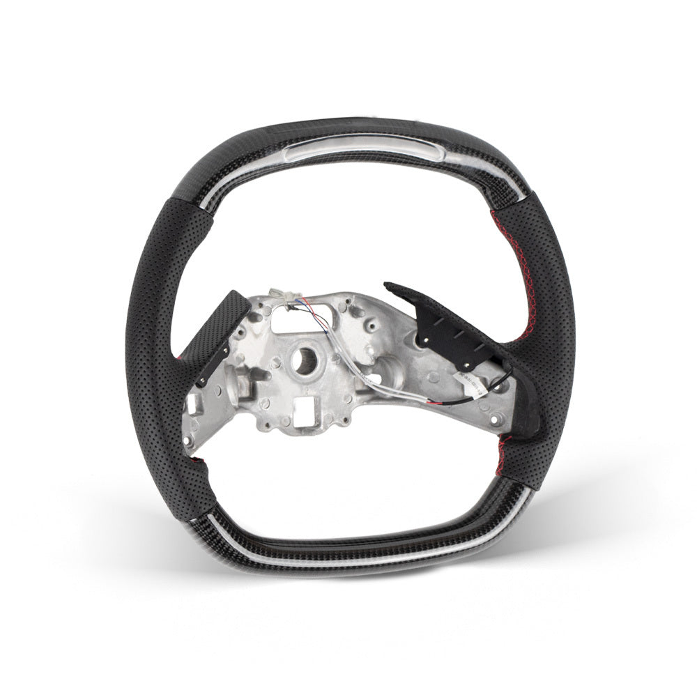 THETEN 2020+ corvette C8 FLAT BOTTOM STEERING WHEEL IN GLOSS CARBON & ALCANTARA With LED Race Display