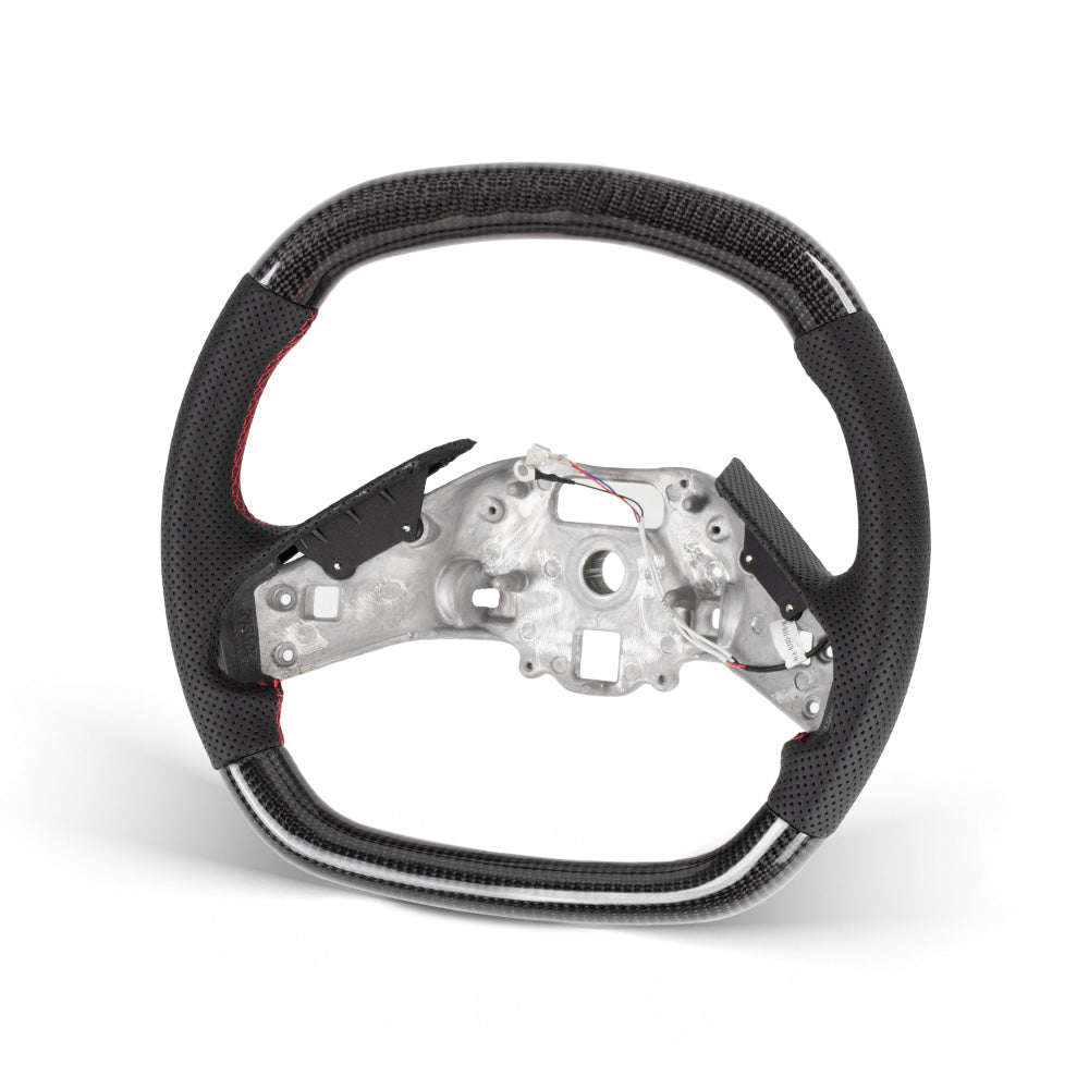 THETEN 2020+ corvette C8 FLAT BOTTOM STEERING WHEEL IN GLOSS CARBON & NAPPA PERFORATED LEATHER