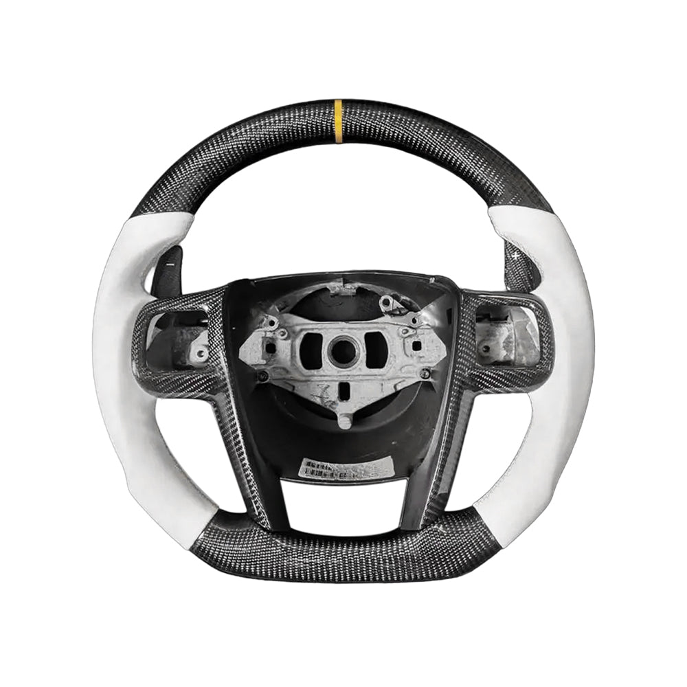 <img src="steering-wheel-front.jpg" alt="Front view of custom carbon fiber steering wheel for 2011–2014 Chrysler 300">