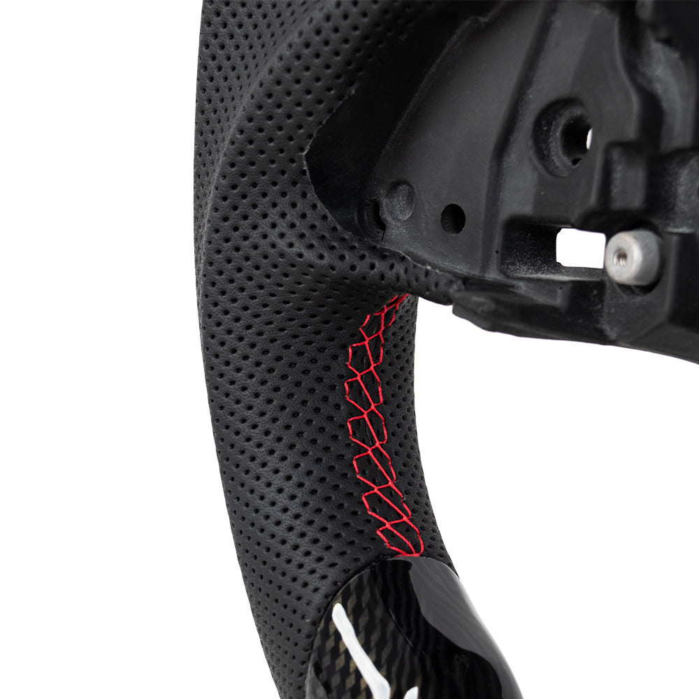 THETEN 2014-2019 CORVETTE C7 FLAT BOTTOM STEERING WHEEL IN GLOSS CARBON & NAPPA PERFORATED LEATHER