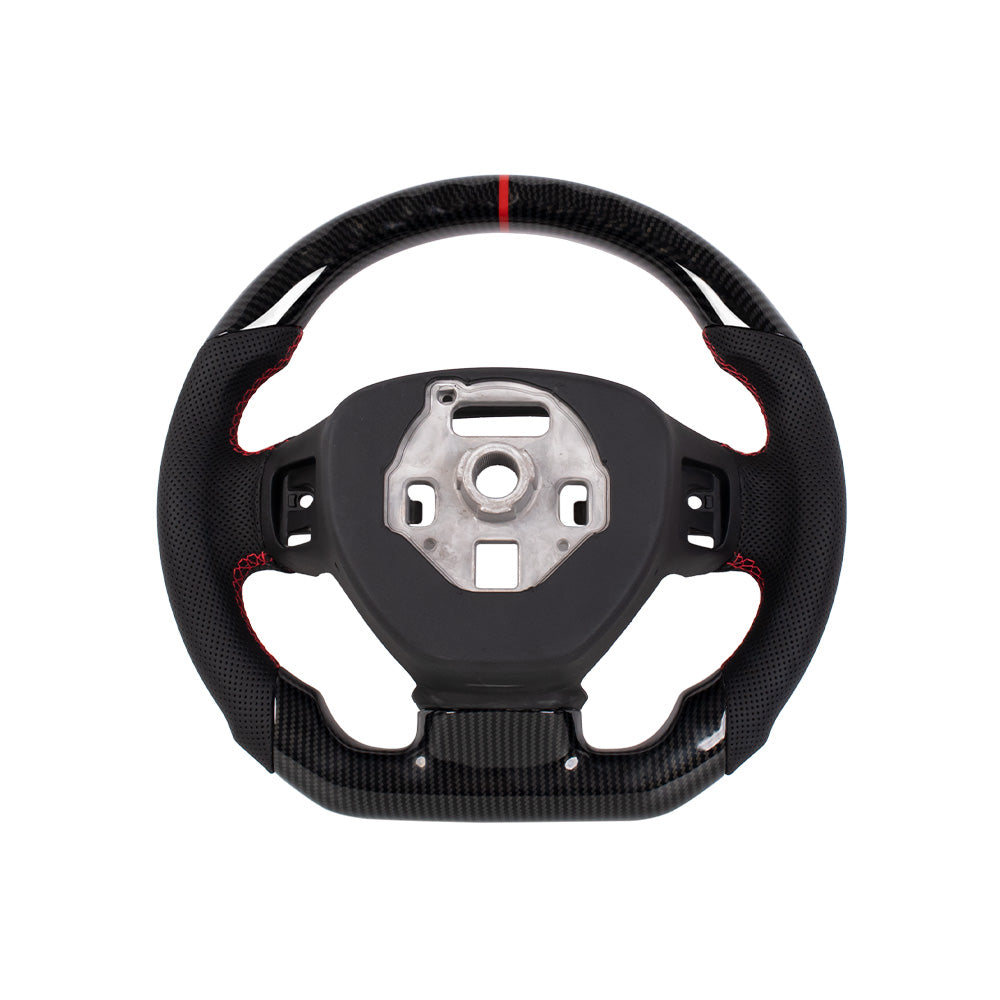 THETEN 2014-2019 CORVETTE C7 FLAT BOTTOM STEERING WHEEL IN GLOSS CARBON & NAPPA PERFORATED LEATHER