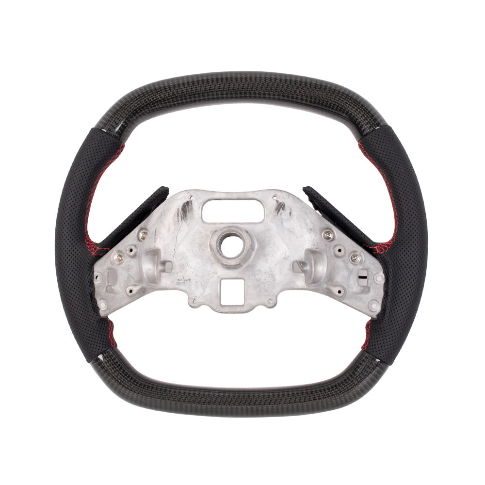 THETEN 2020+ corvette C8 FLAT BOTTOM STEERING WHEEL IN GLOSS CARBON & NAPPA PERFORATED LEATHER